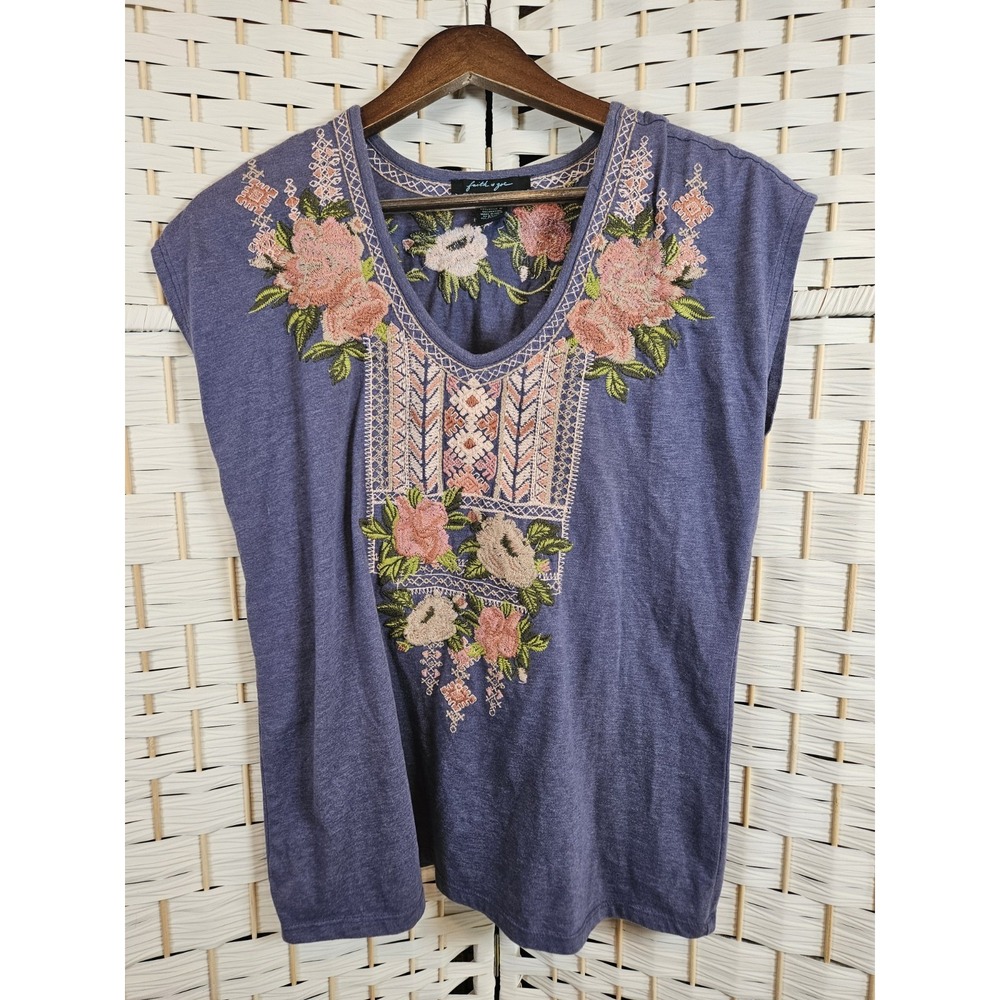 Faith & Zoe Small Purple Sleeveless Embroidered Floral Top Bloomcore Boho
